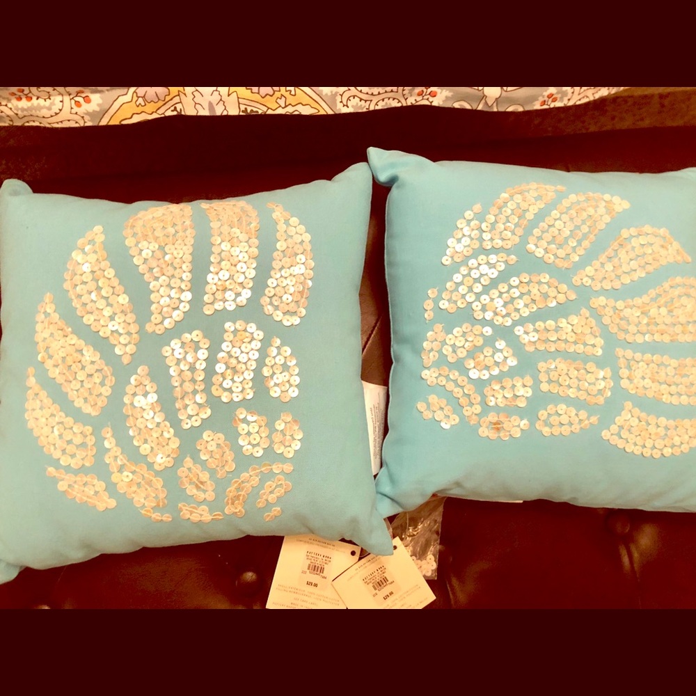 Pottery Barn Seashell Shell Beaded Throw Pillows